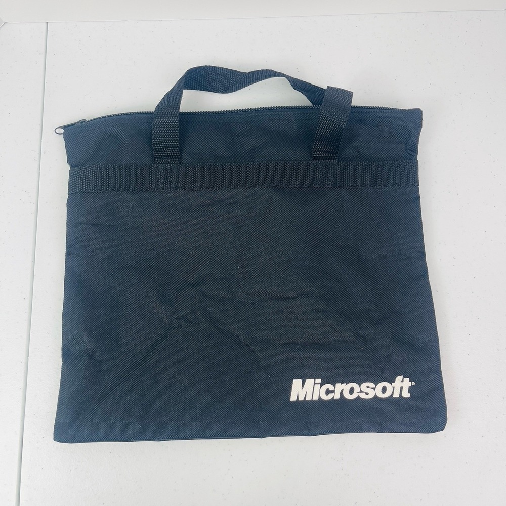 Microsoft Logo Black Tote Computer Bag Case Zipper Handles Swag Employee Item